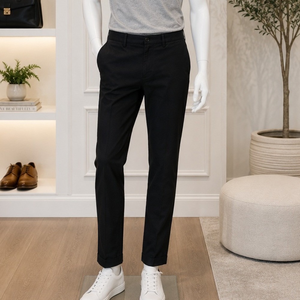 DKNY Mens Chino Pants Black Slim Fit Stretch Cotton Trousers 30/30
